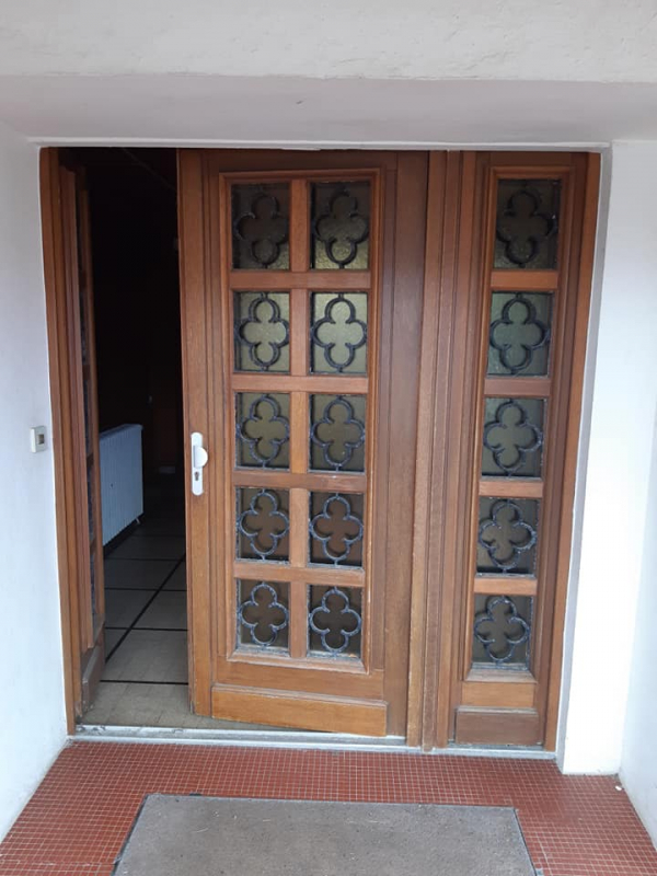 Porte d'entrée en bois, Mouscardès, Menuiserie Ludovic Gontero